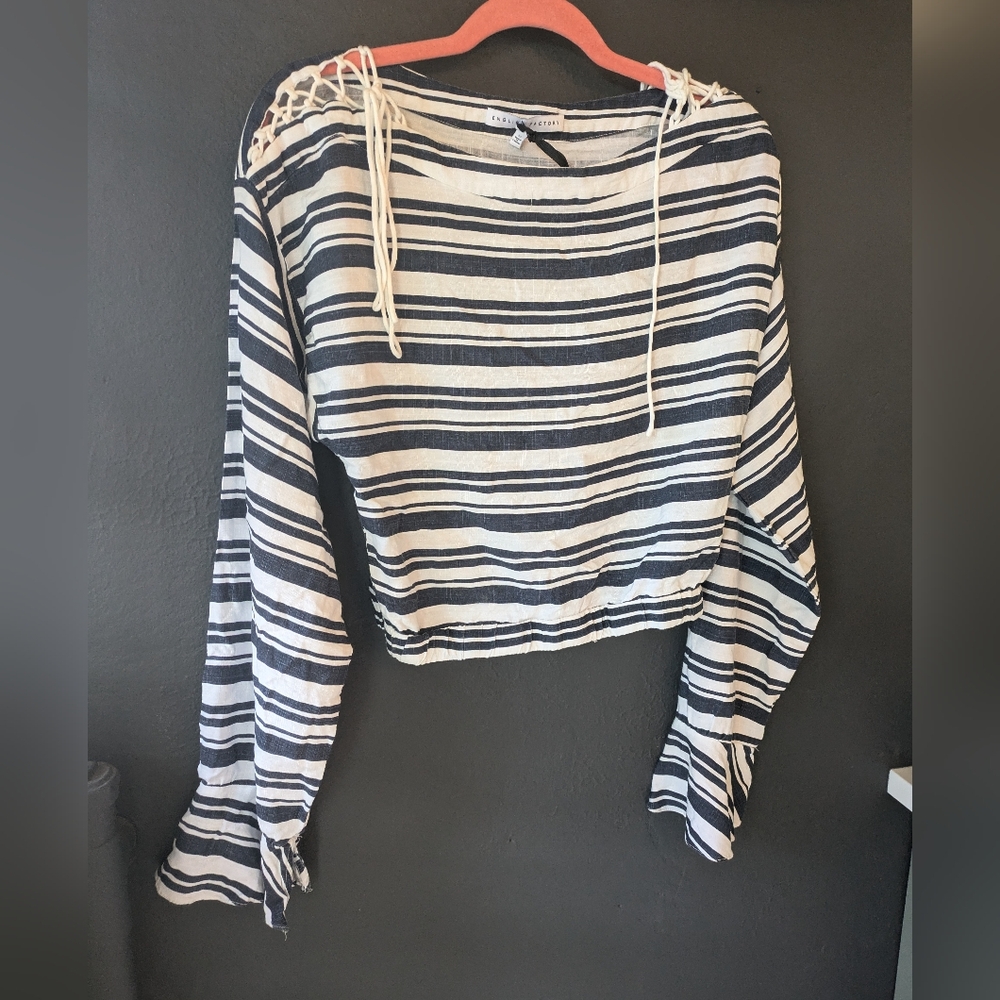 NWOT English Factory Nautical Striped Cropped Blouse, Sz M